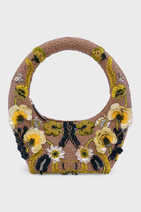 Buy_Versuhz_Gold Beads, Sequins, Fabric Bloom Hand Beaded 3d Floral Bag _Online_at_Aza_Fashions