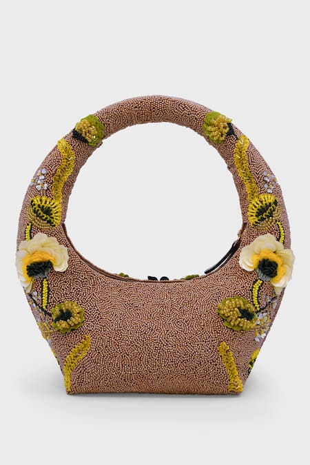 Versuhz Golden Meadow 
 Meadow Bloom Hand Beaded 3D Floral Bag 