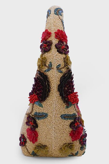 Versuhz_Beige Beads, Sequins, Applique, Embroidery Scarlet Garden Beaded 3d Floral Bag _Online_at_Aza_Fashions