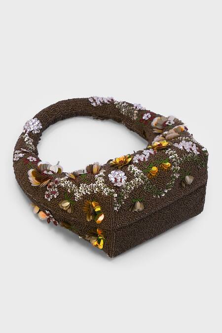 Versuhz_Gold Beads, Sequins Amber 3d Floral Embellished Bag _Online_at_Aza_Fashions