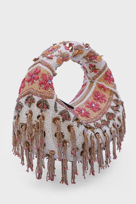 Versuhz_Cream Beads, Sequins, Beaded 3d Floral Bag _Online_at_Aza_Fashions