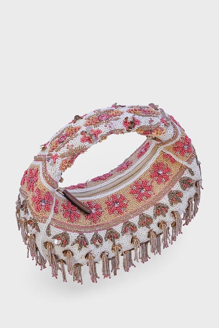 Buy_Versuhz_Cream Beads, Sequins, Beaded 3d Floral Bag _Online_at_Aza_Fashions