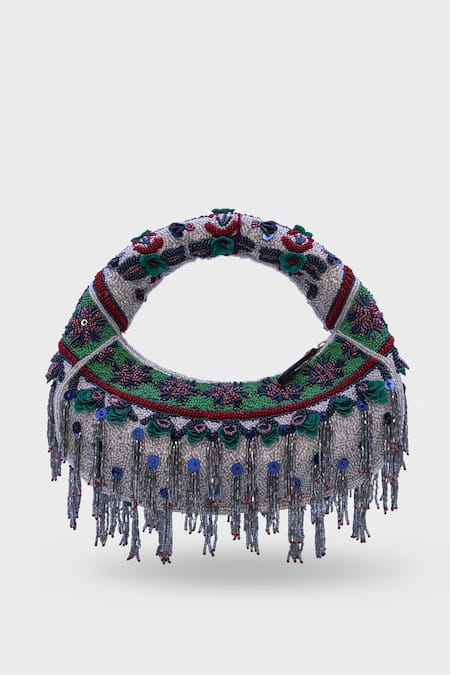 Versuhz Midnight Cascade 
 Midnight Cascade Beaded Floral Fringe Bag 