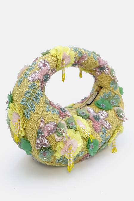 Buy_Versuhz_Yellow Beads, Hand Beaded Floral Bag _Online_at_Aza_Fashions