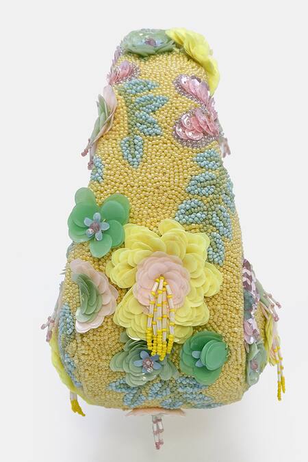 Shop_Versuhz_Yellow Beads, Hand Beaded Floral Bag _Online_at_Aza_Fashions
