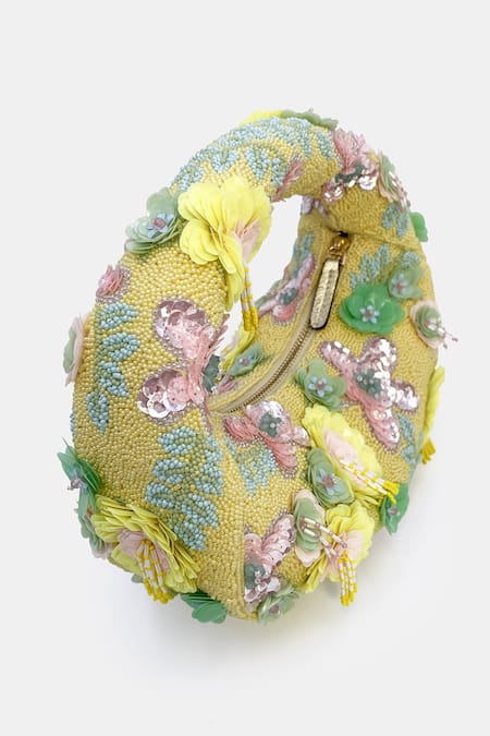 Buy_Versuhz_Yellow Beads, Hand Beaded Floral Bag 