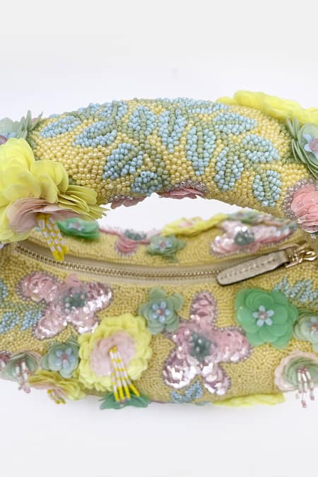 Shop_Versuhz_Yellow Beads, Hand Beaded Floral Bag 