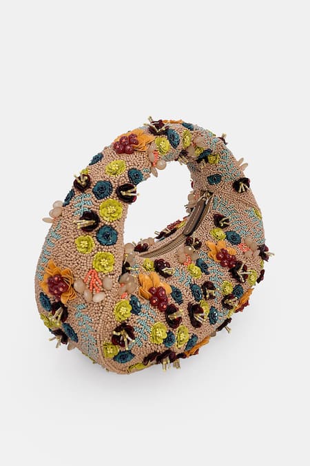 Versuhz_Multi Color Beads, Fabric Flowers Beaded Bag _Online_at_Aza_Fashions