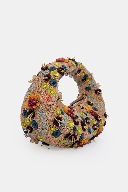 Buy_Versuhz_Multi Color Beads, Fabric Flowers Beaded Bag _Online_at_Aza_Fashions