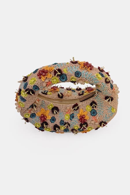Shop_Versuhz_Multi Color Beads, Fabric Flowers Beaded Bag _Online_at_Aza_Fashions