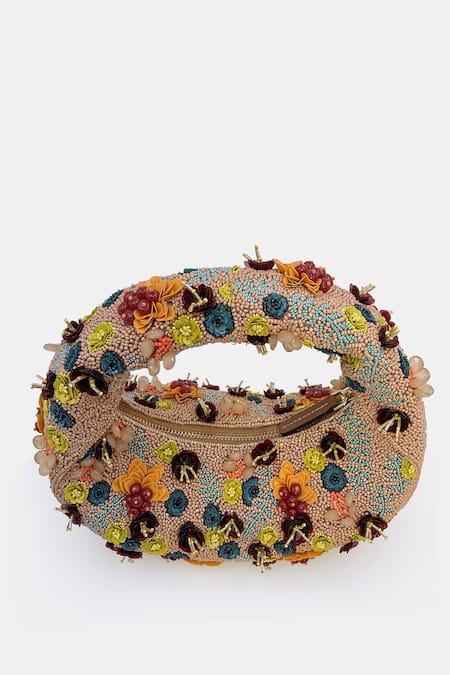 Buy_Versuhz_Multi Color Beads, Fabric Flowers Beaded Bag 