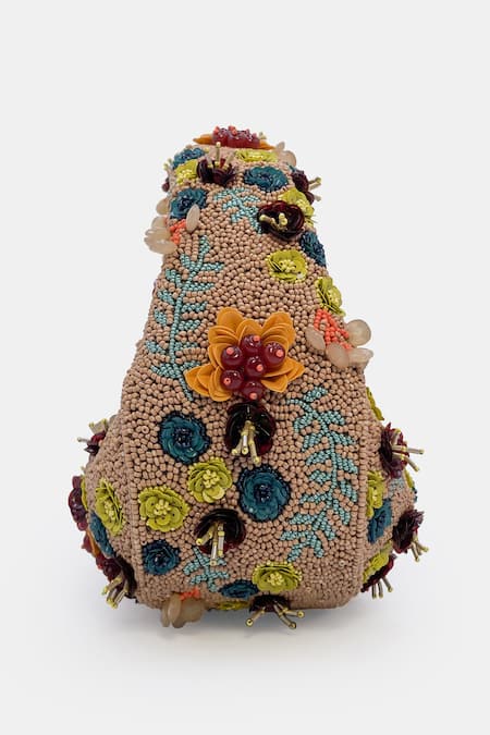 Shop_Versuhz_Multi Color Beads, Fabric Flowers Beaded Bag 