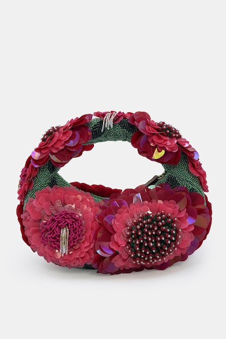 Shop_Versuhz_Red Sequins, Pearls, Beads, Crimson Floral Beaded Bag _Online_at_Aza_Fashions