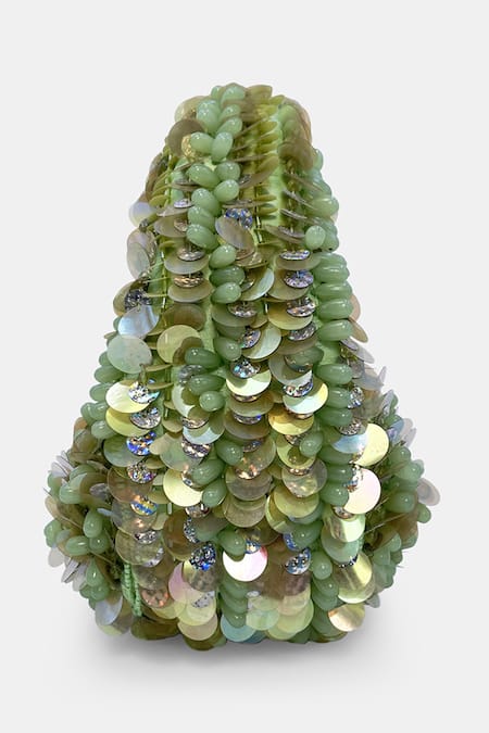 Versuhz_Green Sequins, Beads Pistachio Bloom Luxe Handbag _Online_at_Aza_Fashions