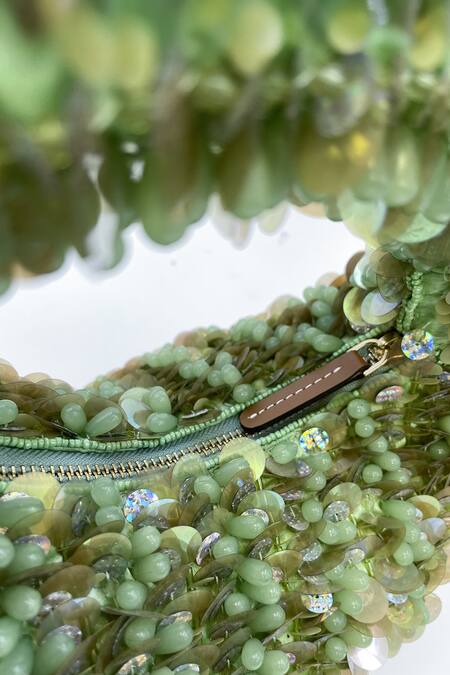 Versuhz_Green Sequins, Beads Pistachio Bloom Luxe Handbag _at_Aza_Fashions