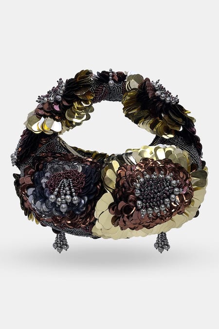 Versuhz Midnight Gild 
 Floral Sequin & Bead Embellished Handbag 