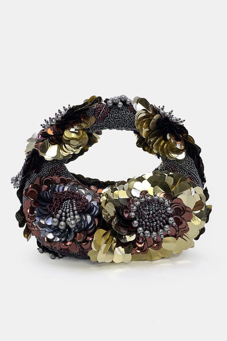 Shop_Versuhz_Multi Color Sequins, Beads Midnight Gild Floral And Embellished Handbag _Online_at_Aza_Fashions