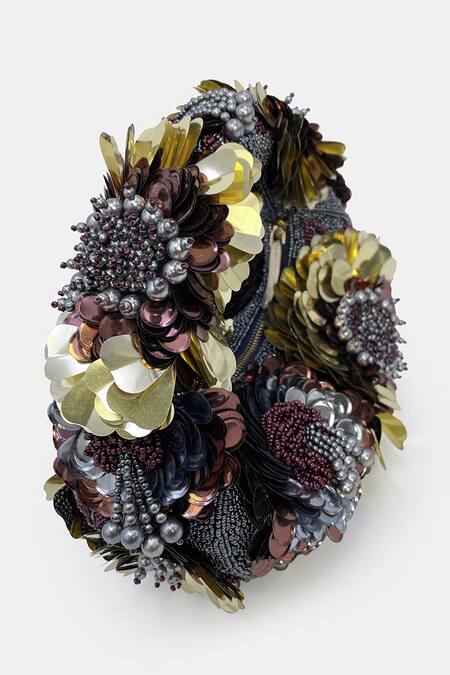 Versuhz_Multi Color Sequins, Beads Midnight Gild Floral And Embellished Handbag _at_Aza_Fashions