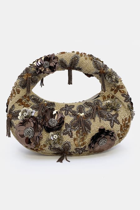 Versuhz Noir Fleur Luxe Luxe Fleur Hand-Beaded 3D Floral Arc Handbag 