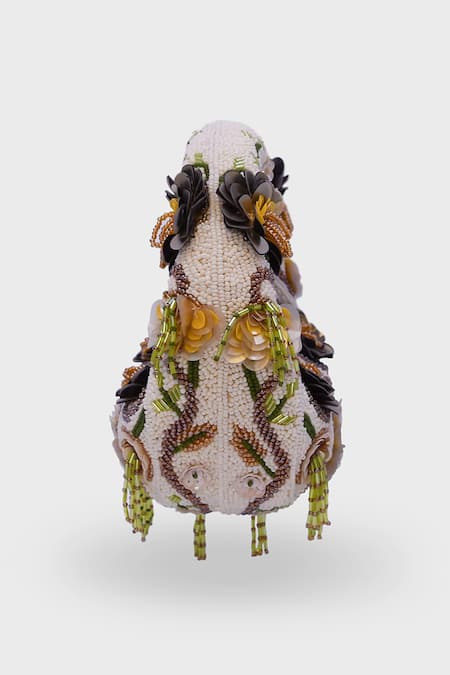 Versuhz_White Beads, Sequins, Golden mini Floral And Embellished Bag _Online_at_Aza_Fashions