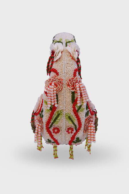 Versuhz_White Beads, Sequins, Tassels, Crimson Amour Floral Beaded Handbag _Online_at_Aza_Fashions