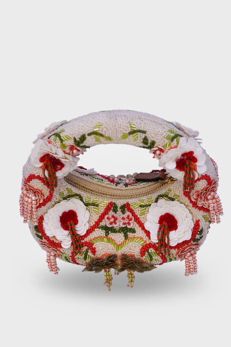 Buy_Versuhz_White Beads, Sequins, Tassels, Crimson Amour Floral Beaded Handbag _Online_at_Aza_Fashions