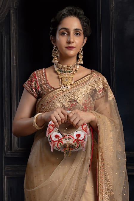 Versuhz Crimson Amour 
Mini  Floral Beaded Mini Handbag 