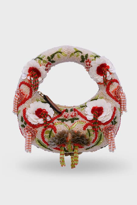 Versuhz Crimson Amour 
Mini  Floral Beaded Mini Handbag 