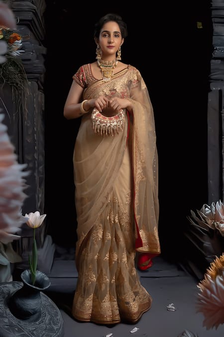 Versuhz_Gold Beads, Sequins, Fringe mini Floral Beaded Bag _Online_at_Aza_Fashions