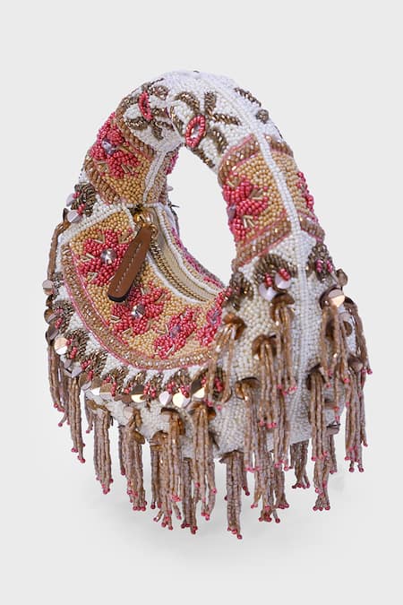 Buy_Versuhz_Gold Beads, Sequins, Fringe mini Floral Beaded Bag _Online_at_Aza_Fashions