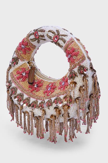 Buy_Versuhz_Gold Beads, Sequins, Fringe mini Floral Beaded Bag 