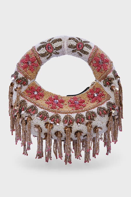 Versuhz Rose Cascade 
Mini  Rose Cascade Floral Beaded Fringe Bag 