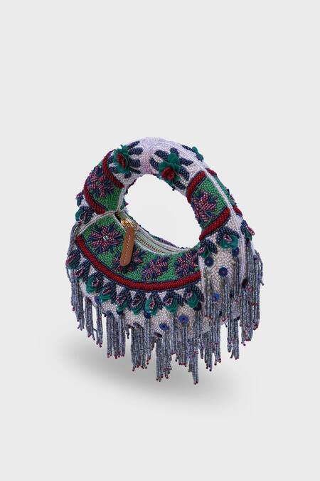 Buy_Versuhz_Multi Color Beads, Midnight mini Hand Beaded Floral Bag _Online_at_Aza_Fashions