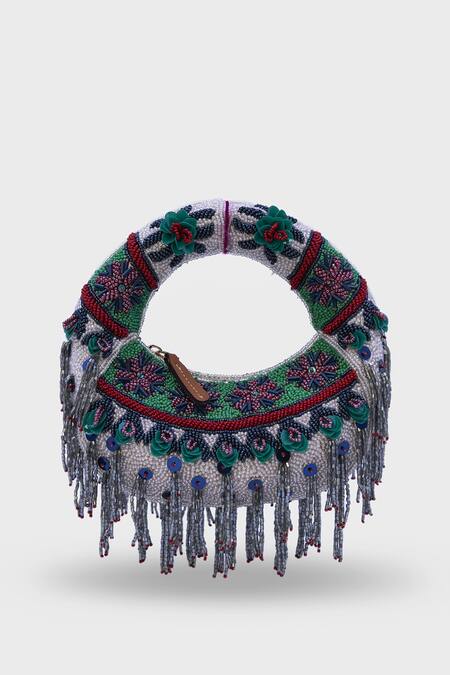 Versuhz Midnight Cascade 
Mini  Cascade Hand Beaded Floral Fringe Bag 