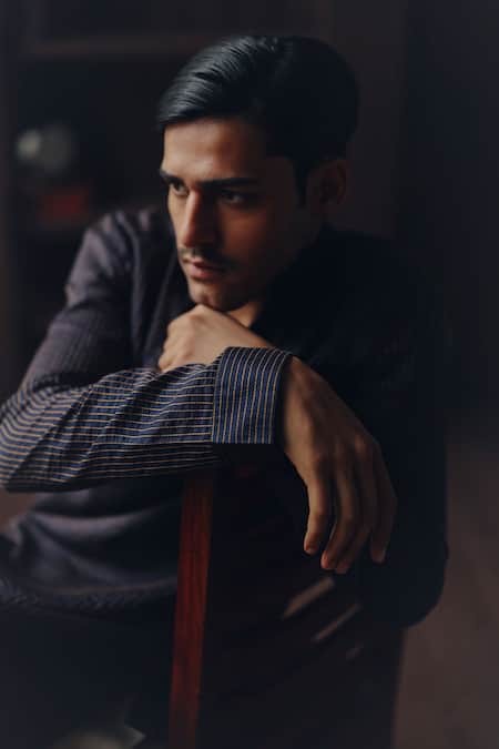 Twenty Nine Blue Chanderi Embroidery Pintuck And Threadwork Pathani Kurta Set Online at Aza Fashions Twenty Nine_Blue Chanderi Embroidery Pintuck And Threadwork Pathani Kurta Set _Online_at_Aza_Fashions