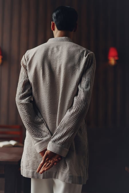 Twenty Nine Gray Chanderi Embroidery Pintuck And Block Print Kurta Set Online at Aza Fashions Twenty Nine_Gray Chanderi Embroidery Pintuck And Block Print Kurta Set _Online_at_Aza_Fashions