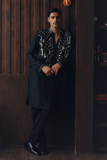 Twenty Nine Black Silk Mirrors Sequined Kurta And Pant Set 