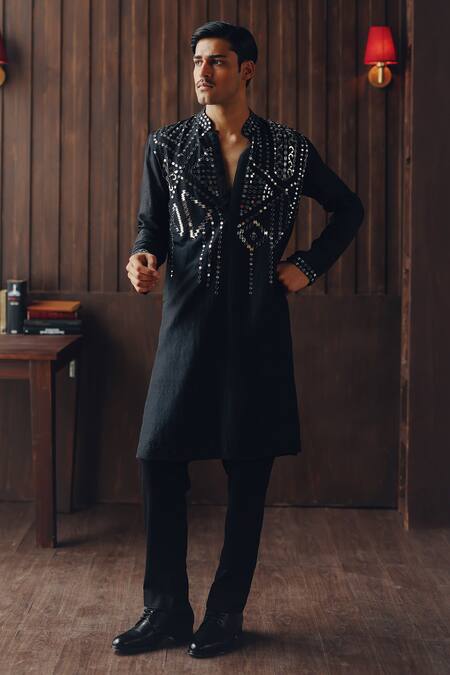 Buy Twenty Nine Black Silk Mirrors Sequined Kurta And Pant Set Online at Aza Fashions Buy_Twenty Nine_Black Silk Mirrors Sequined Kurta And Pant Set _Online_at_Aza_Fashions