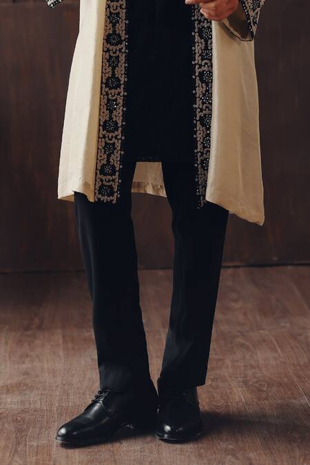 Twenty Nine Black Silk Embroidery, Mirrors, Beads Resham And Mirrorwork Overlay Kurta Set Online at Aza Fashions Twenty Nine_Black Silk Embroidery, Mirrors, Beads Resham And Mirrorwork Overlay Kurta Set _Online_at_Aza_Fashions