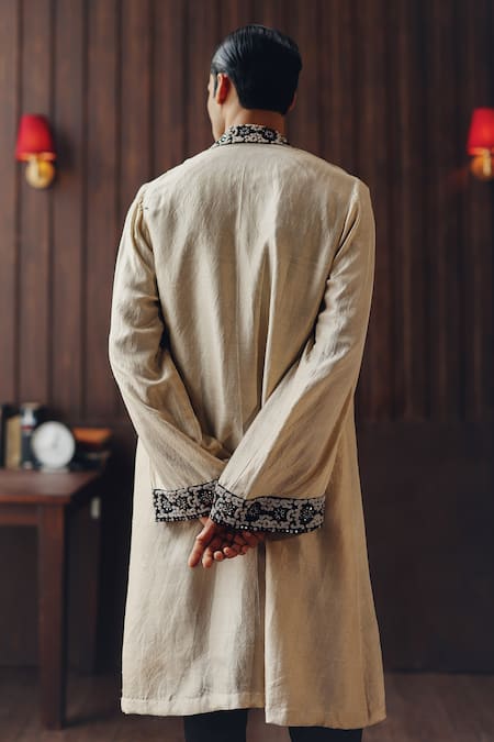 Shop Twenty Nine Black Silk Embroidery, Mirrors, Beads Resham And Mirrorwork Overlay Kurta Set at Aza Fashions Shop_Twenty Nine_Black Silk Embroidery, Mirrors, Beads Resham And Mirrorwork Overlay Kurta Set _at_Aza_Fashions