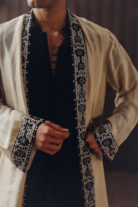 Buy Twenty Nine Black Silk Embroidery, Mirrors, Beads Resham And Mirrorwork Overlay Kurta Set Online at Aza Fashions Buy_Twenty Nine_Black Silk Embroidery, Mirrors, Beads Resham And Mirrorwork Overlay Kurta Set _Online_at_Aza_Fashions