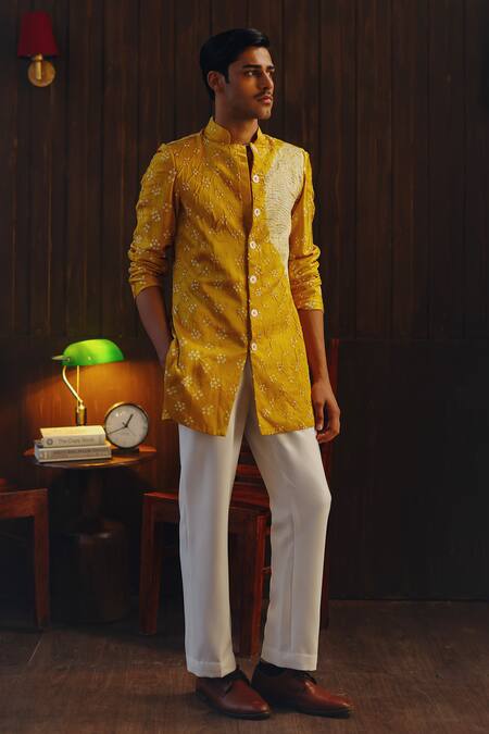 Buy Twenty Nine Yellow Silk Beads Shibori Bandhani Kurta And Pant Set Online at Aza Fashions Buy_Twenty Nine_Yellow Silk Beads Shibori Bandhani Kurta And Pant Set _Online_at_Aza_Fashions