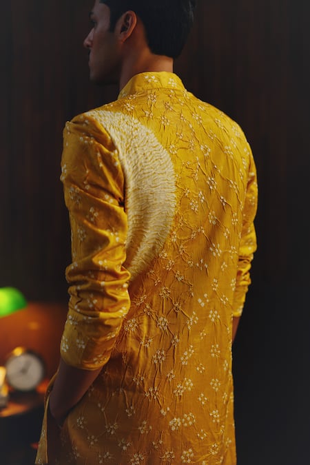 Shop Twenty Nine Yellow Silk Beads Shibori Bandhani Kurta And Pant Set Online at Aza Fashions Shop_Twenty Nine_Yellow Silk Beads Shibori Bandhani Kurta And Pant Set _Online_at_Aza_Fashions