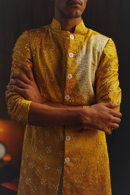 Buy Twenty Nine Yellow Silk Beads Shibori Bandhani Kurta And Pant Set Buy_Twenty Nine_Yellow Silk Beads Shibori Bandhani Kurta And Pant Set