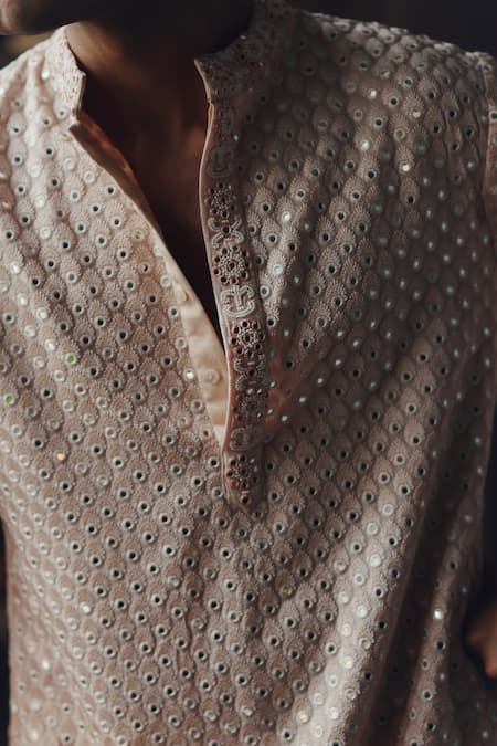 Shop_Twenty Nine_Pink Dupion, Silk Mirrors, Beads, Embroidery Booti Kurta And Dhoti Pant Set _Online_at_Aza_Fashions