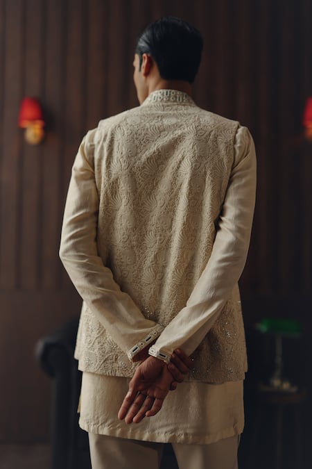 Twenty Nine Monga Silk Mirrorwork Bundi & Kurta Set 