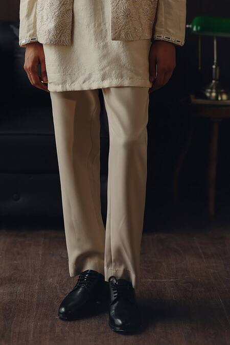 Twenty Nine_Cream Silk, Dupion Mirrors, Embroidery Monga Mirrorwork Bundi And Kurta Set _Online_at_Aza_Fashions