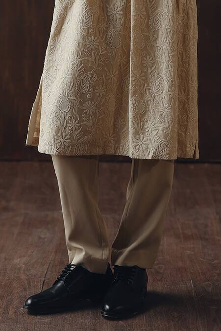 Twenty Nine Beige Dupion, Silk Embroidery, Beads, Mirrors Chikankari Jaal And Kurta Set Online at Aza Fashions Twenty Nine_Beige Dupion, Silk Embroidery, Beads, Mirrors Chikankari Jaal And Kurta Set _Online_at_Aza_Fashions