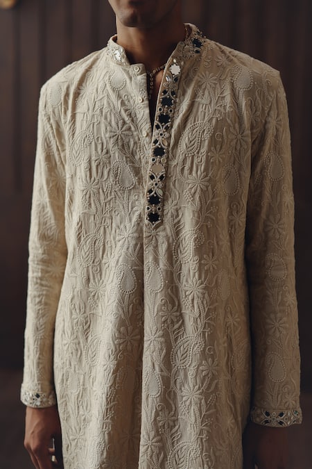Buy Twenty Nine Beige Dupion, Silk Embroidery, Beads, Mirrors Chikankari Jaal And Kurta Set Online at Aza Fashions Buy_Twenty Nine_Beige Dupion, Silk Embroidery, Beads, Mirrors Chikankari Jaal And Kurta Set _Online_at_Aza_Fashions
