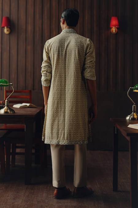 Shop Twenty Nine Green Georgette Mirrors, Beads, Chikankari Mirrorwork Kurta And Pant Set at Aza Fashions Shop_Twenty Nine_Green Georgette Mirrors, Beads, Chikankari Mirrorwork Kurta And Pant Set _at_Aza_Fashions